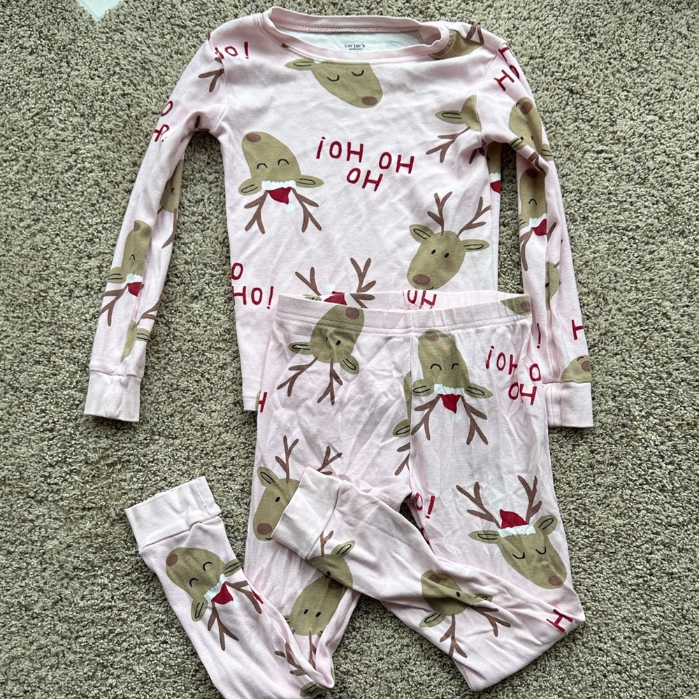 Carter's Pink Reindeer Ho Ho Ho Pajama Set size 7